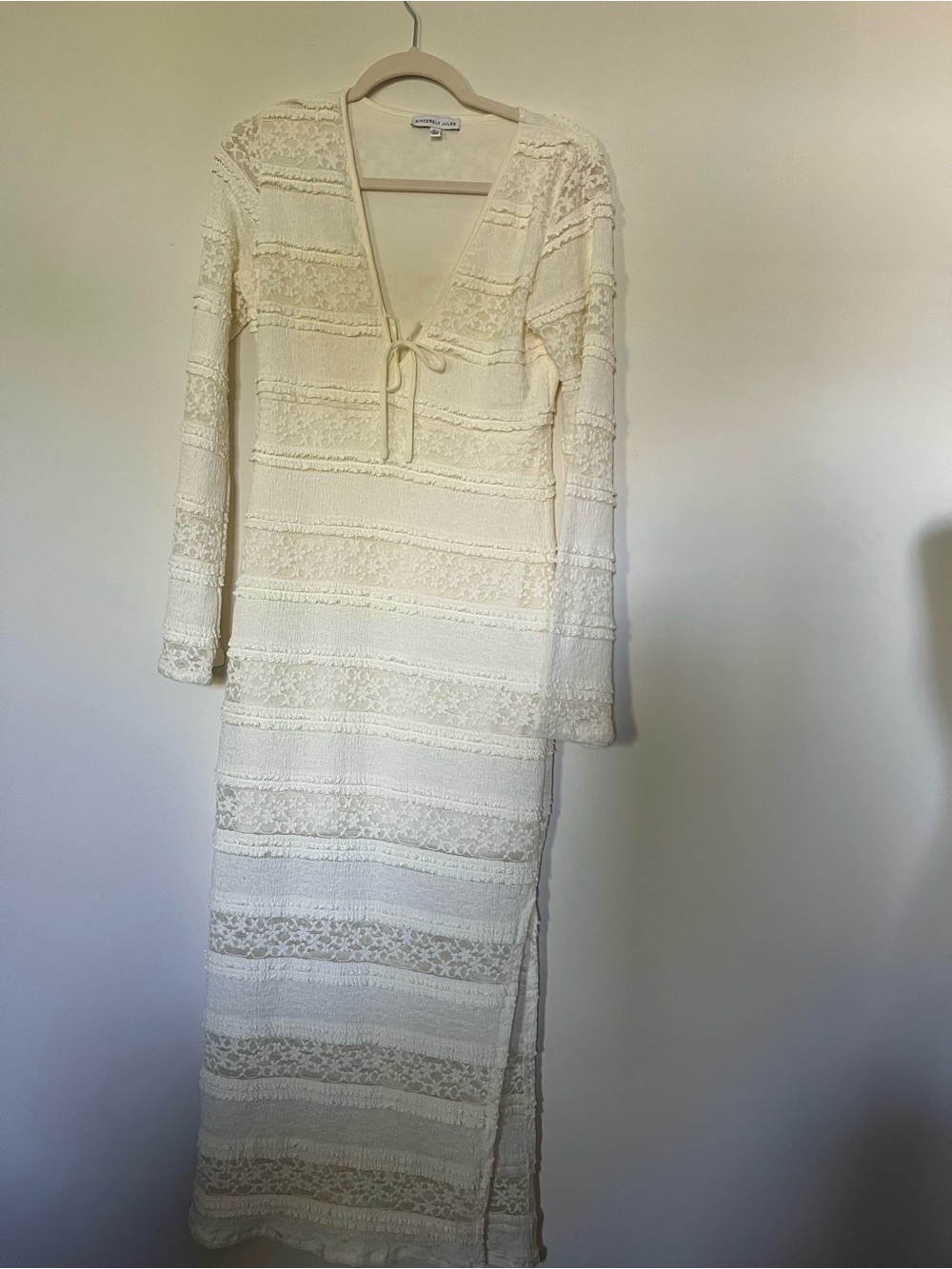 Sincerely Jules Cream Lace Knit Maxi Dress with Tie Front